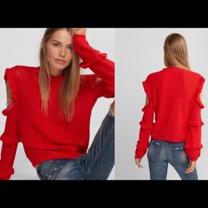 Express cold shoulder red ruffle sweater size s